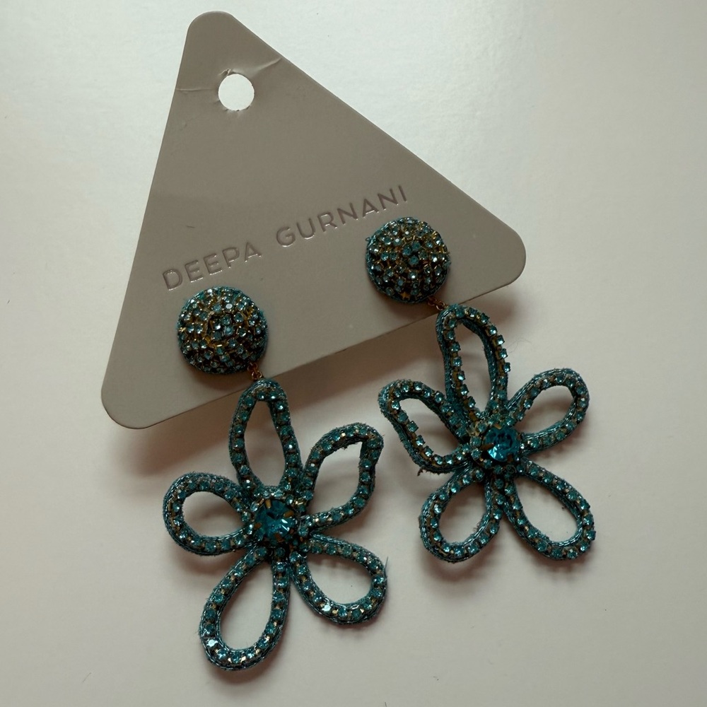 Deepa Gurnani Fiorella Flower Drop Earrings - turquoise - NWT - Picture 4 of 8